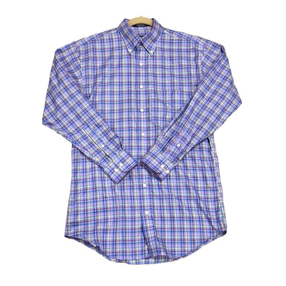 Overton Wrinkle Free Purple Plaid Button Down Shirt Size Small NEW